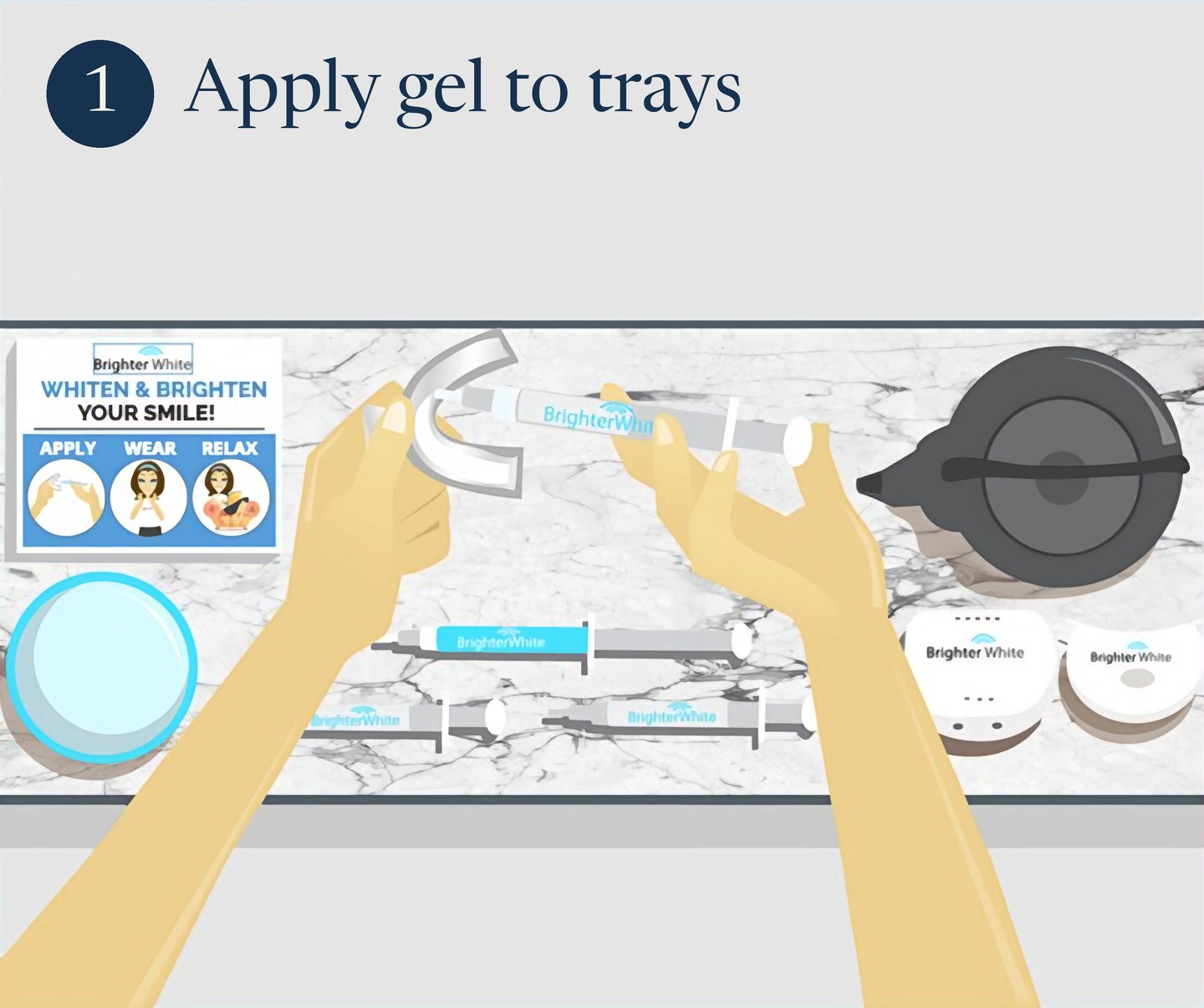 Step 1: Apply - Apply the Advanced Whitening Gel to your custom-fit trays.